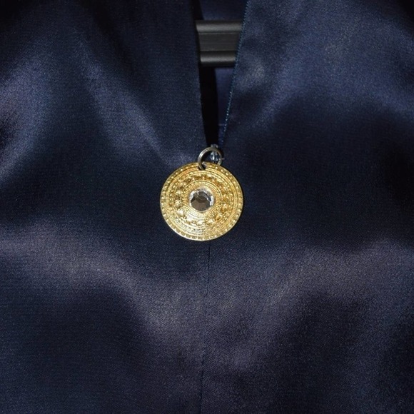 LIZ CLAIBORNE long sleeve navy color satin dress * - Picture 5 of 8